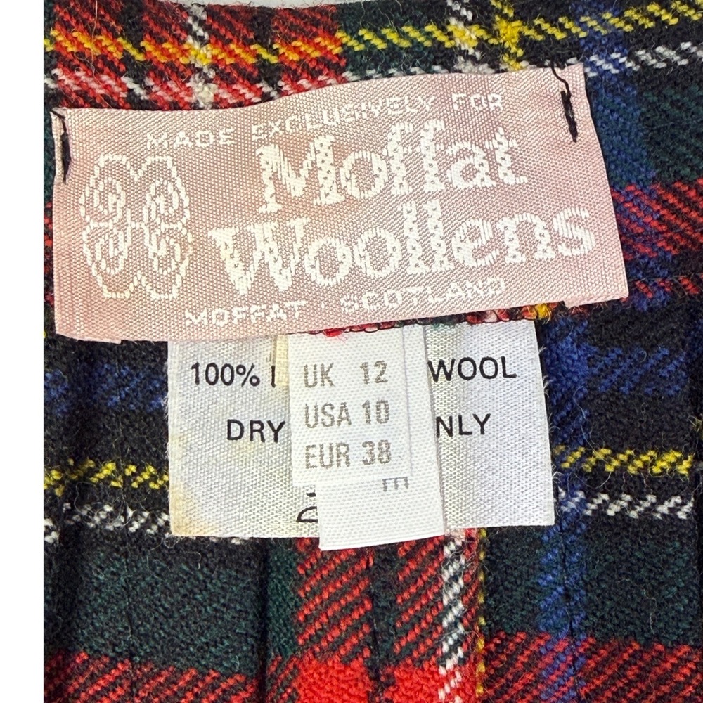Moffat Woollens Plaid Wool Kilt Skirt Made in Scotland Red Green Tartan USA 10 - Picture 3 of 11